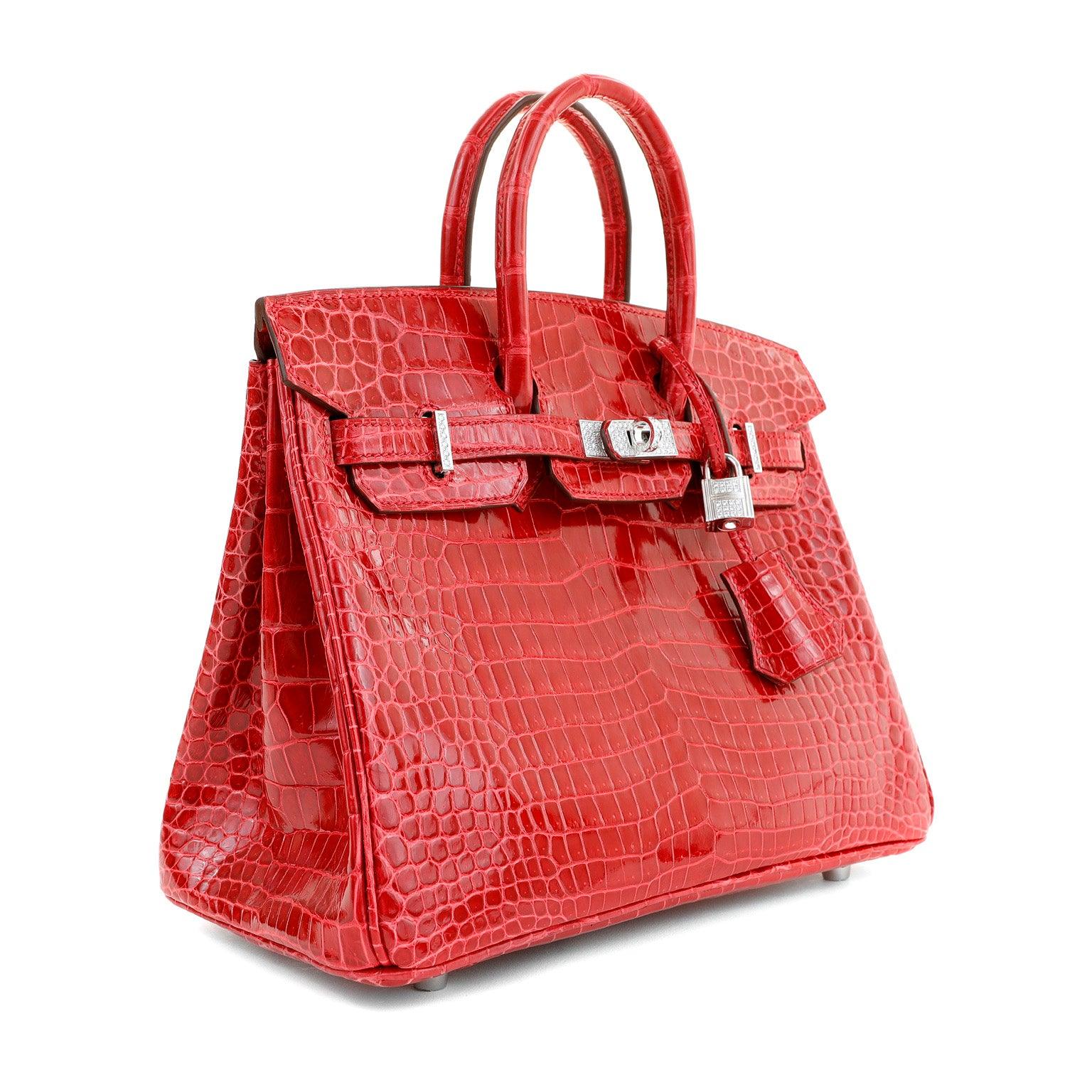 Hermès, Birkin, 25cm, Lipstick Red, Porosus Crocodile, diamond encrusted, luxury, handbag, compact size, timeless design, fashion, accessory, bold, glamorous
