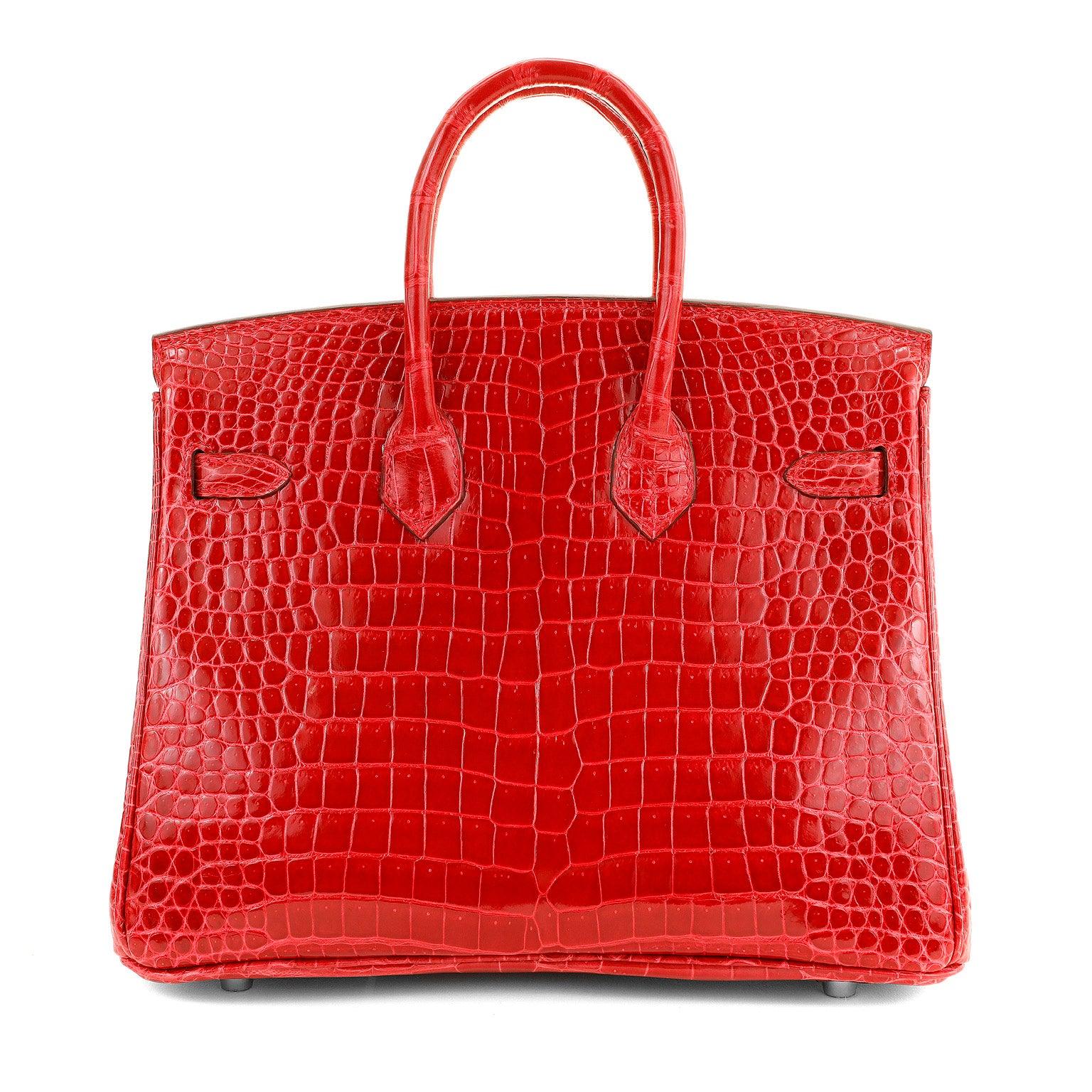 Hermès, Birkin, 25cm, Lipstick Red, Porosus Crocodile, diamond encrusted, luxury, handbag, compact size, timeless design, fashion, accessory, bold, glamorous