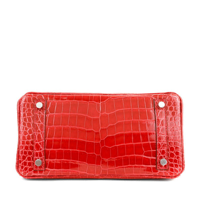 Hermès, Birkin, 25cm, Lipstick Red, Porosus Crocodile, diamond encrusted, luxury, handbag, compact size, timeless design, fashion, accessory, bold, glamorous