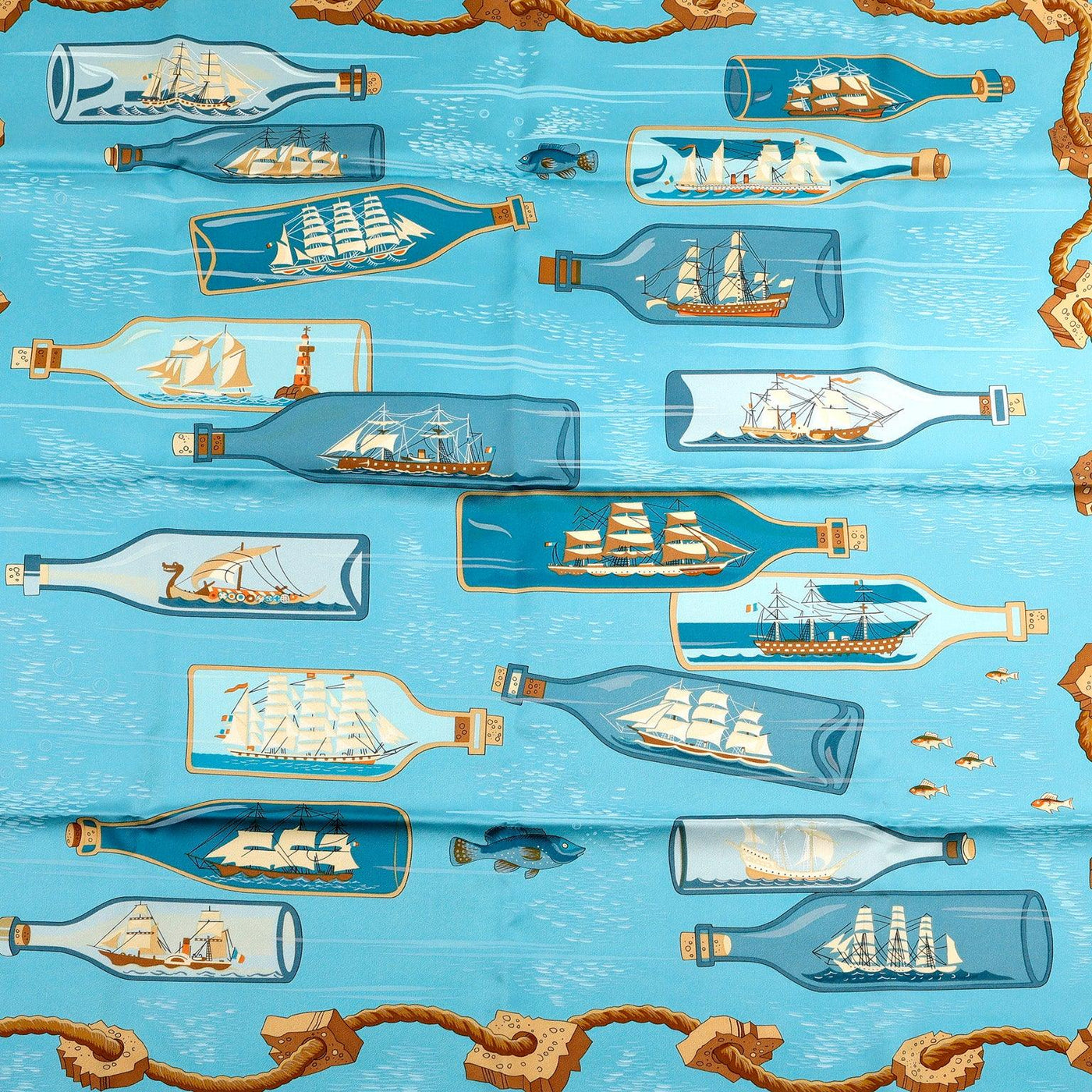 Hermès Blue Ships in a Bottle Silk Scarf - Only Authentics