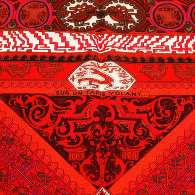Hermès Red Sur Un Tapis Volant 90 cm Silk Foulard Scarf - Only Authentics