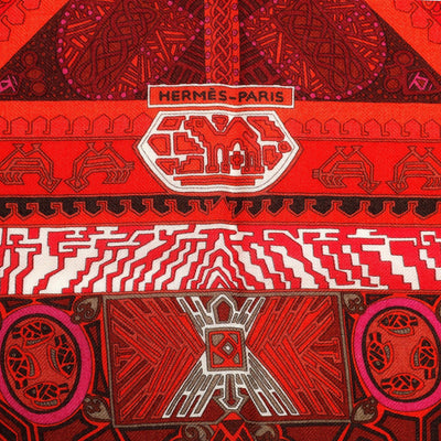 Hermès Red Sur Un Tapis Volant 90 cm Silk Foulard Scarf - Only Authentics