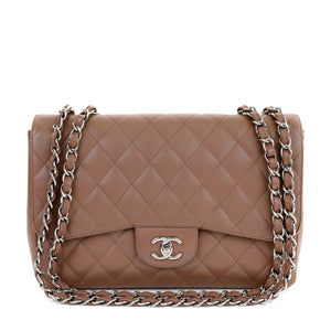 Chanel Caramel Caviar Jumbo Classic Flap Bag Silver Hardware - Only Authentics