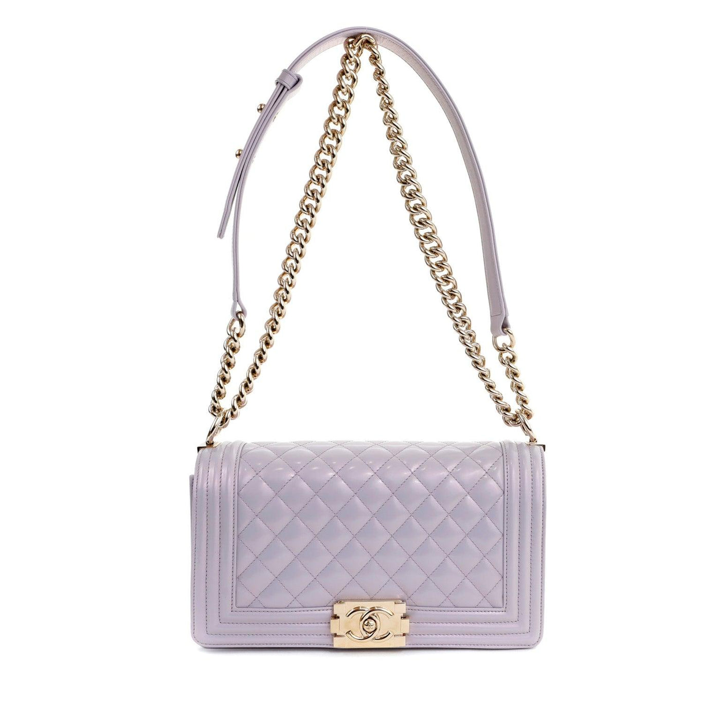 Chanel Lavender Patent Medium Boy Bag Gold Hardware - Only Authentics