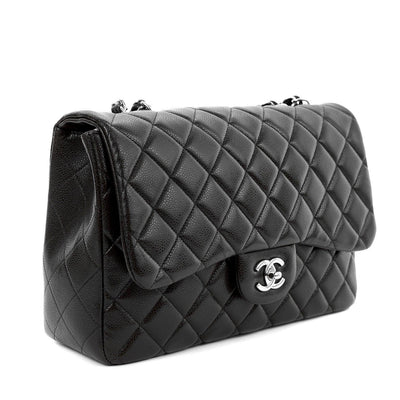 Chanel Chocolate Brown Caviar Leather Jumbo Classic  Silver Hardware - Only Authentics
