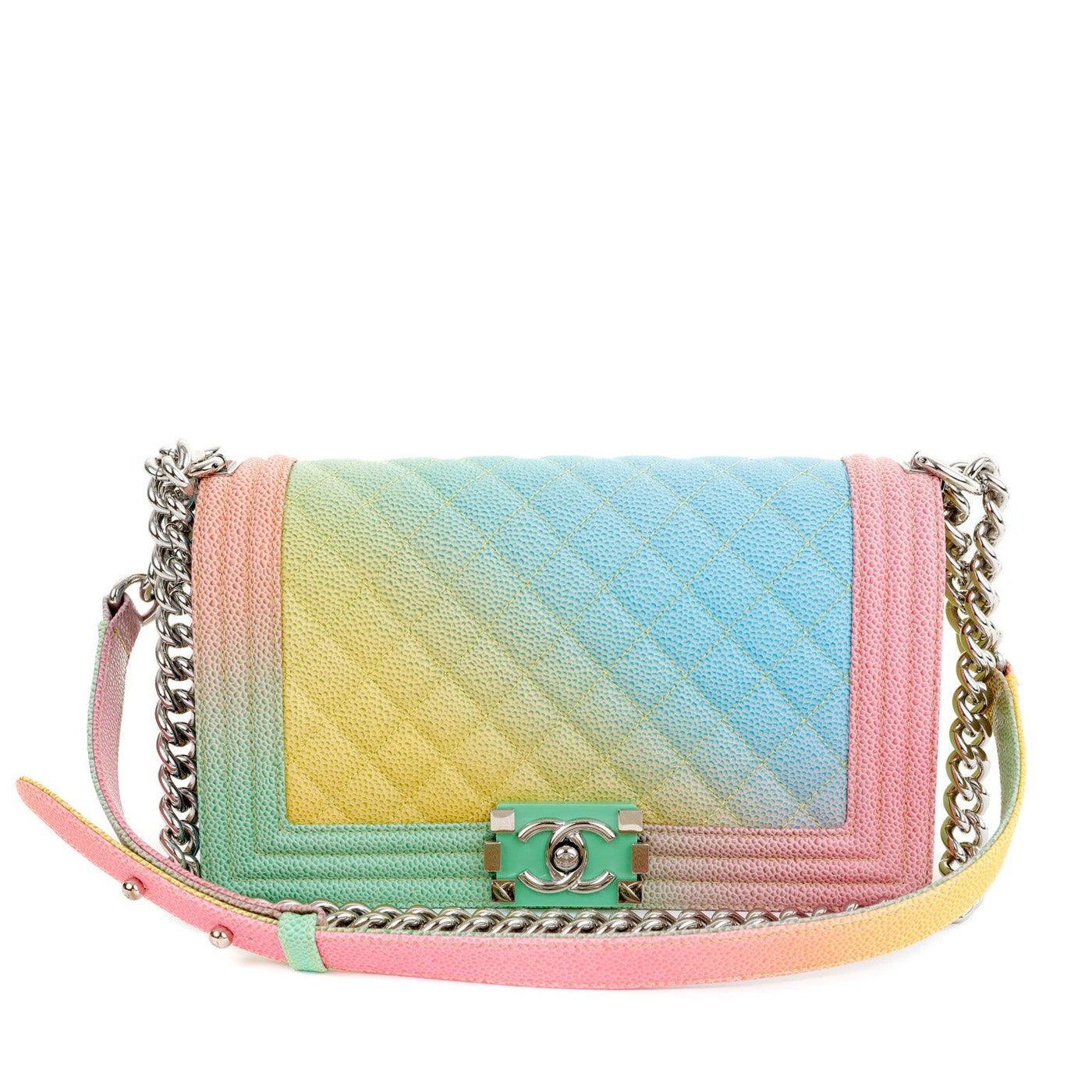 Chanel Rainbow Caviar Medium Boy Bag  Silver Hardware - Only Authentics