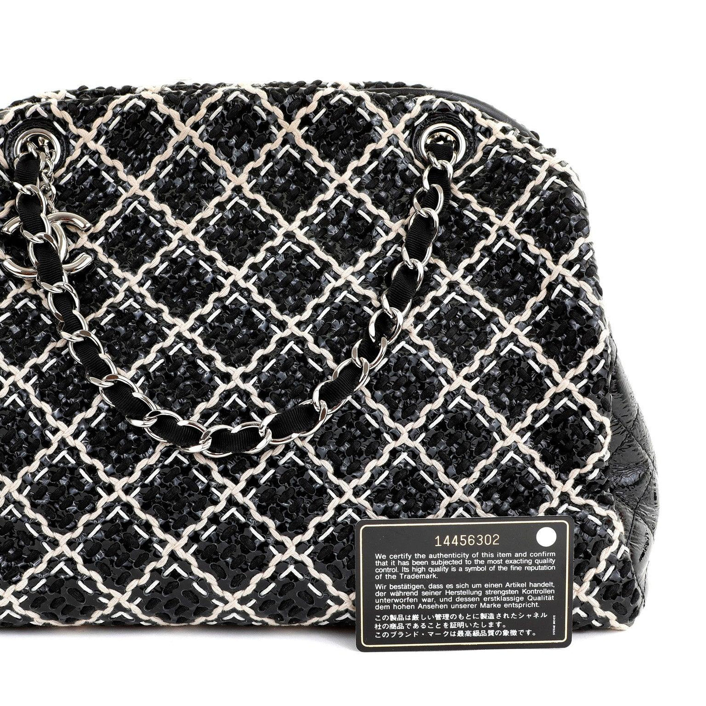 Chanel Black and Beige Tweed Patent Leather Large Just Mademoiselle Bag - Only Authentics