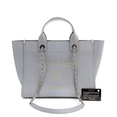 Chanel Grey Caviar Deauville Silver Studded Tote - Only Authentics