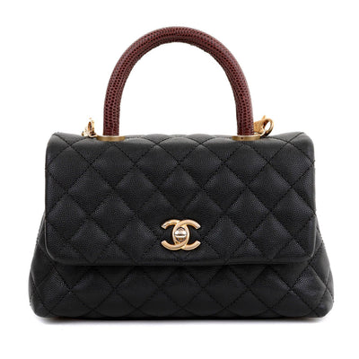 Chanel Black Caviar Lizard Coco Handle Small Flap Bag with Gold Hardware - Only Authentics