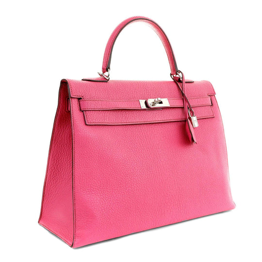 Hermes 35cm Rose Shocking Chevre Kelly w/ Palladium Hardware