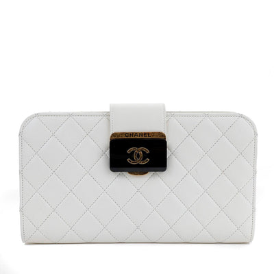 Chanel Ivory Lambskin Clutch with CC Enamel & Bronze Hardware - Only Authentics
