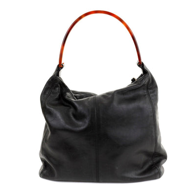 Chanel Vintage Black Lambskin CC Tortoise Handle Hobo - Only Authentics