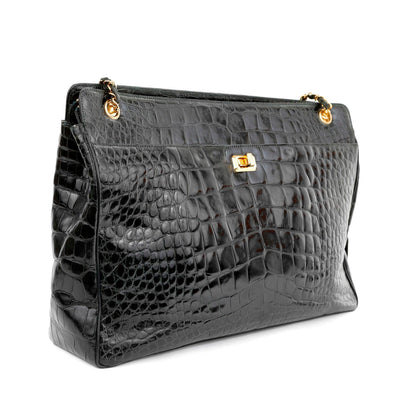 Chanel Dark Green Crocodile Tote Briefcase with Gold Hardware - Only Authentics