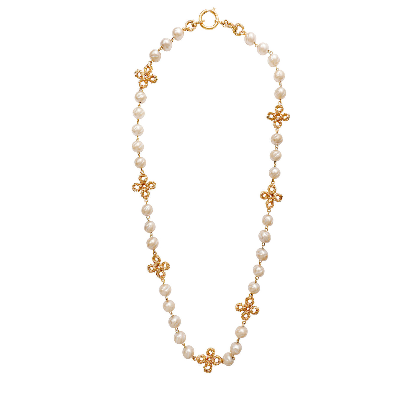 Chanel Gold Washed Wire Clovers & Pearl Necklace