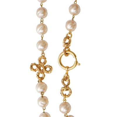 Chanel Gold Washed Wire Clovers & Pearl Necklace