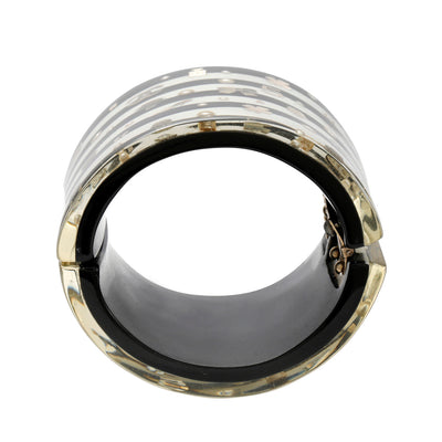 Chanel Black and White Striped Lucite Icons Cuff with Pearls and Silver Hardware