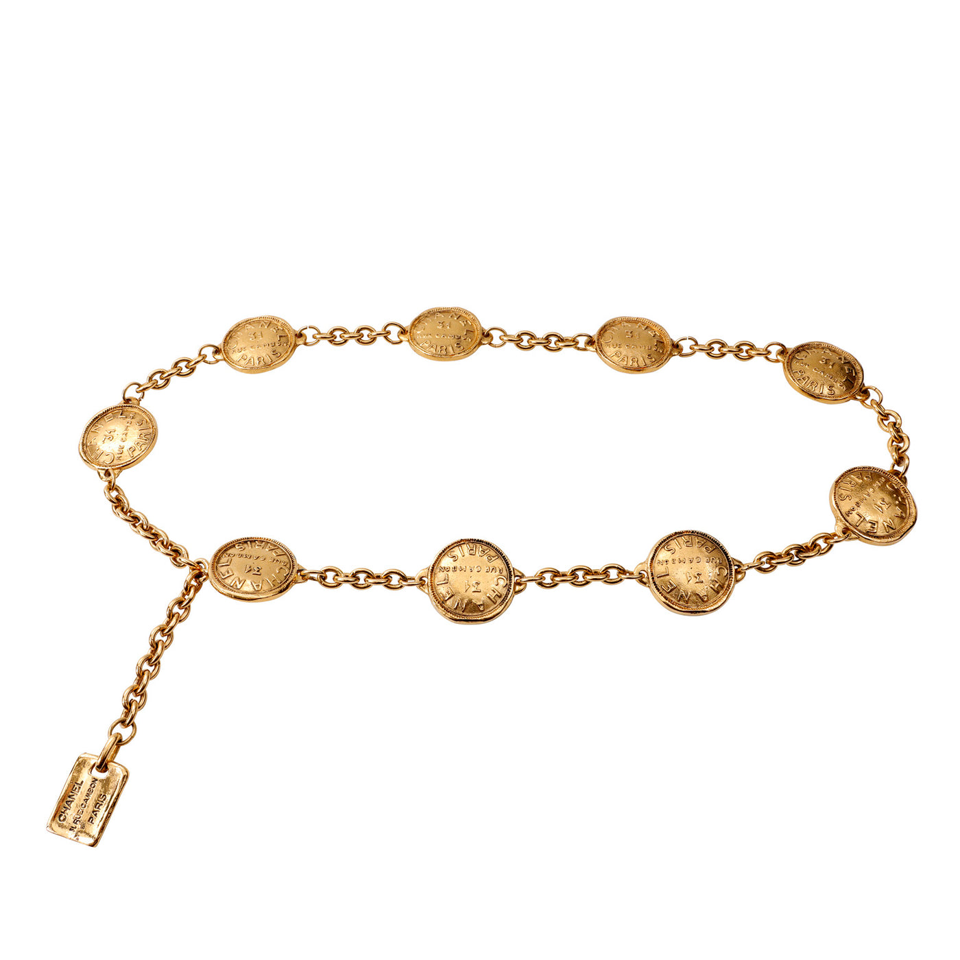 Chanel Vintage Gold Rue Cambon Coin Necklace Belt