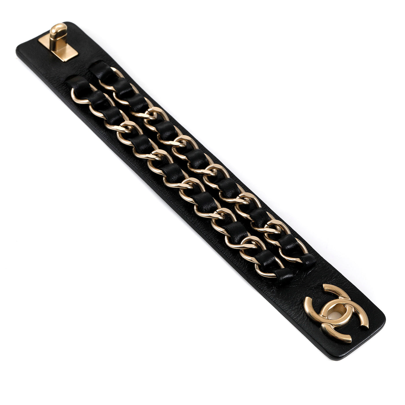 Chanel Black Lambskin  Cuff with Chains and CC Twist Lock