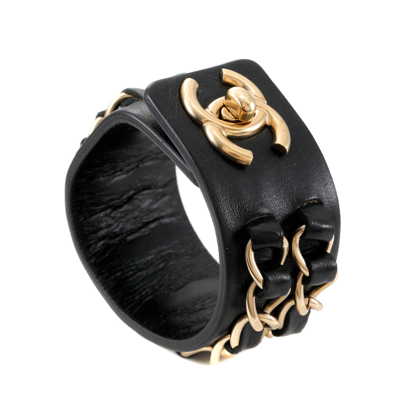 Chanel Black Lambskin  Cuff with Chains and CC Twist Lock