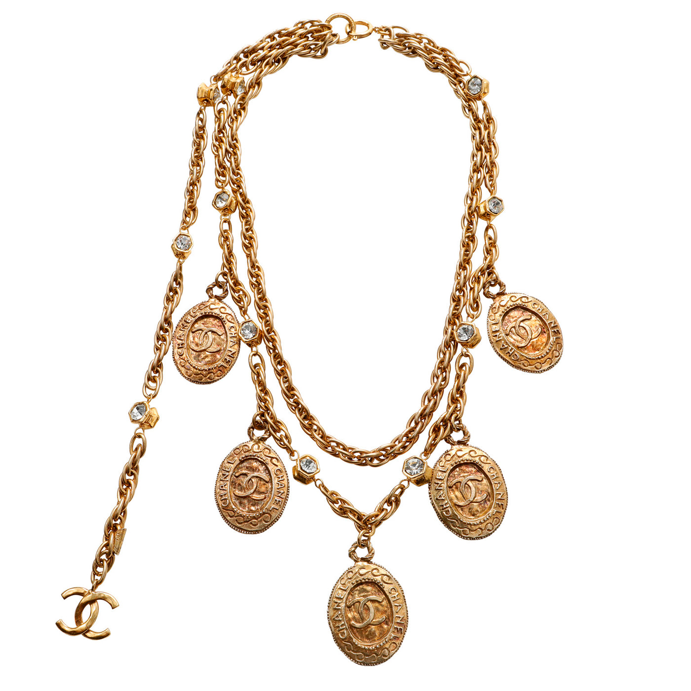 Chanel Vintage Coin & Crystal Necklace w/ CC Tassle