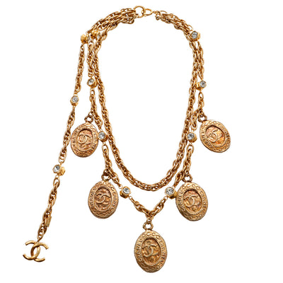 Chanel Vintage Coin & Crystal Necklace w/ CC Tassle