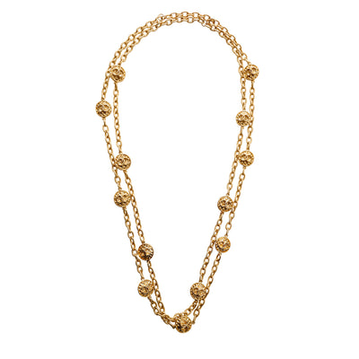 Chanel Vintage Gold Diamond Cut CC Charm Extra Long Necklace