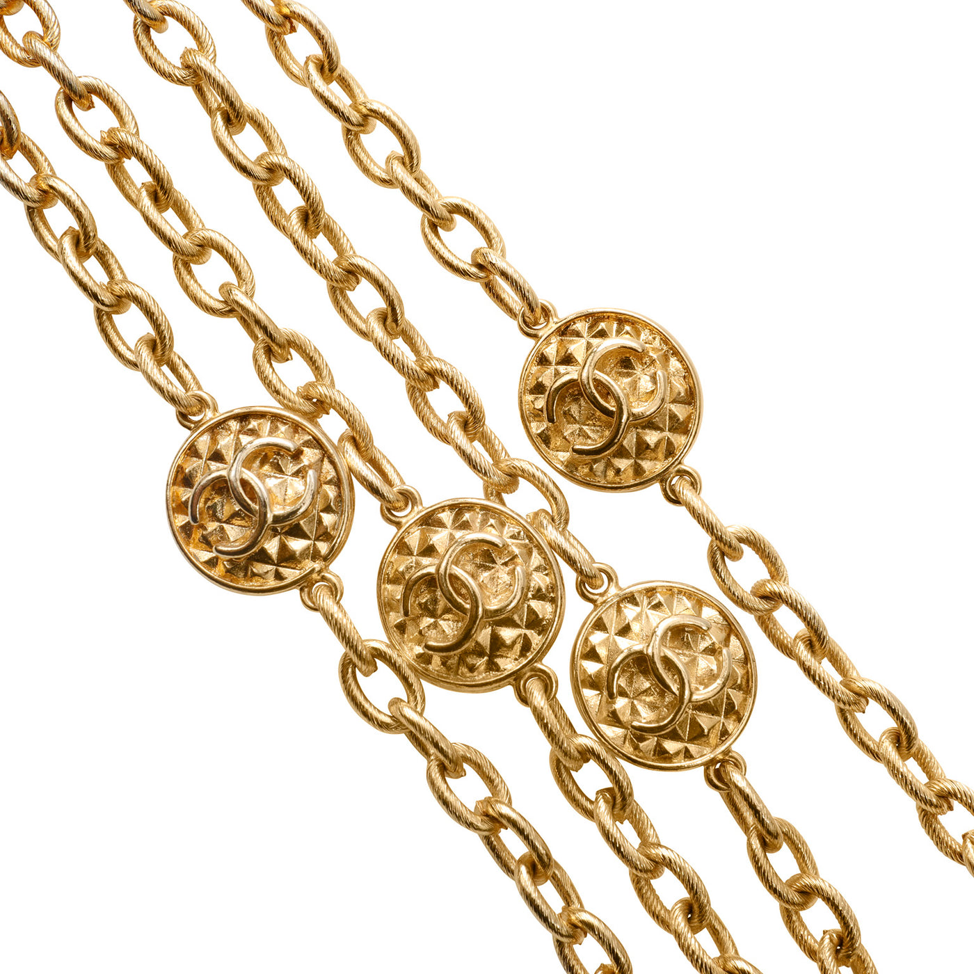 Chanel Vintage Gold Diamond Cut CC Charm Extra Long Necklace