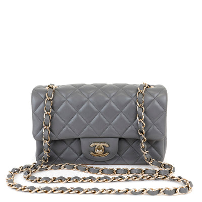 Chanel Dark Gray Lambskin Small Classic Flap with Gold Hardware