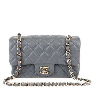 Chanel Dark Gray Lambskin Small Classic Flap with Gold Hardware