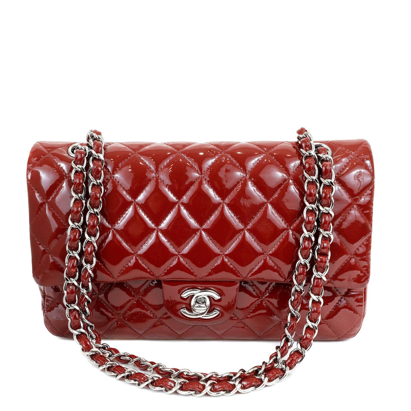 Chanel Dark Red Patent Leather Medium Classic with Silver Hardware – Only  Authentics