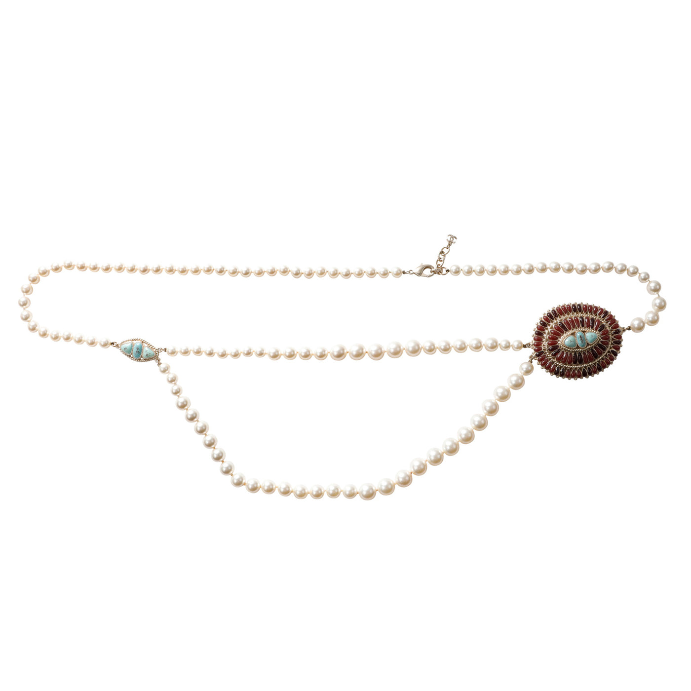 Chanel Pearl Necklace with Turquoise and Coral