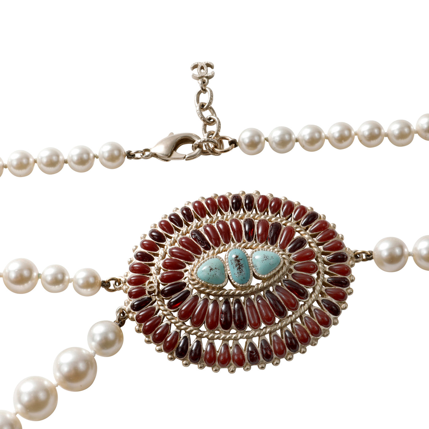 Chanel Pearl Necklace with Turquoise and Coral