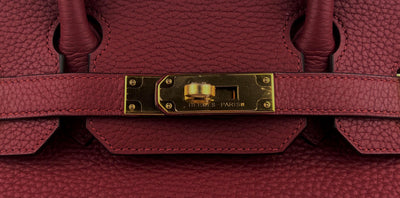 Hermès 30cm Garnet Red Clemence Birkin with Gold Hardware - Only Authentics