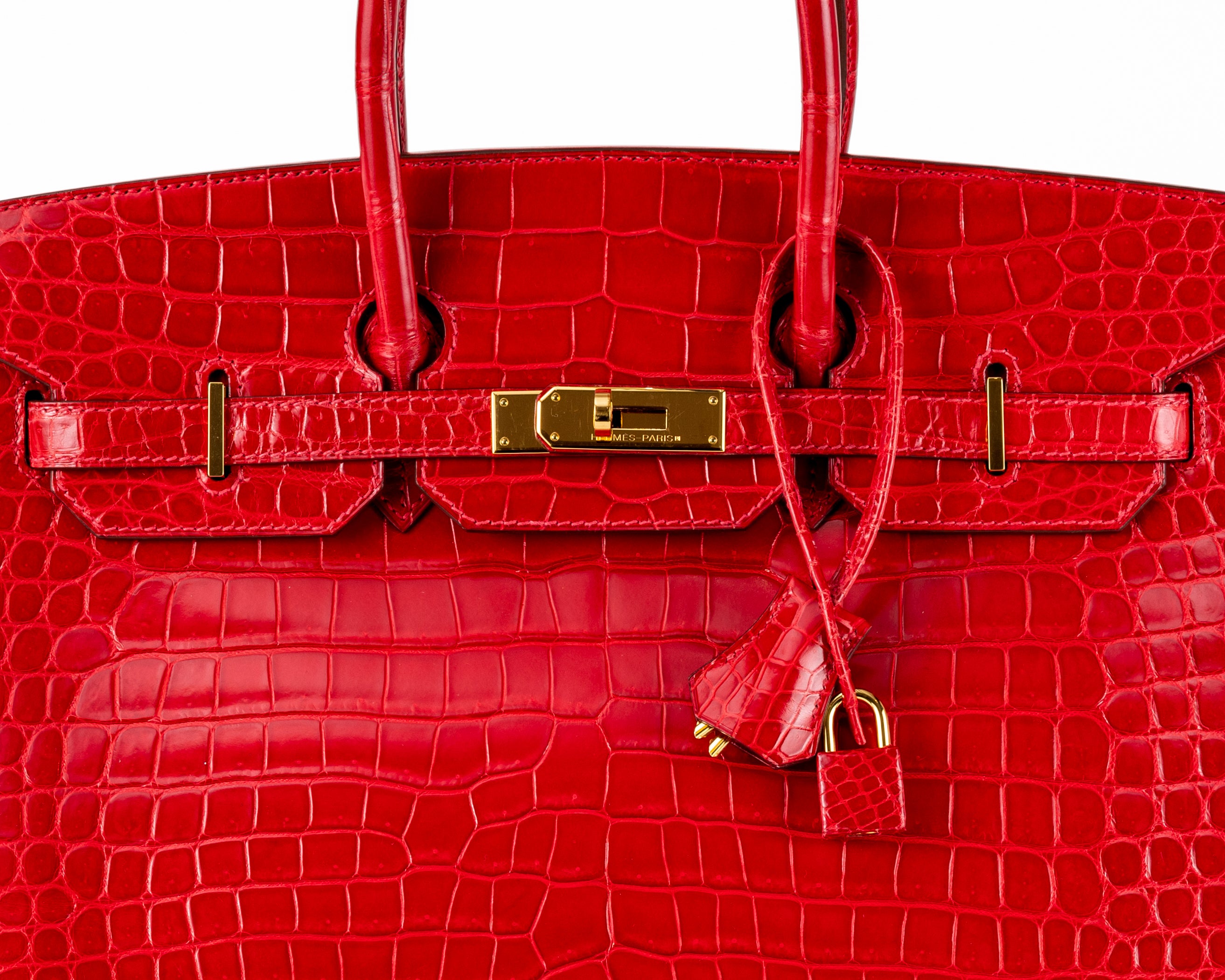 Hermes 35cm Braised Red Porosus Crocodile Birkin w/ Gold Hardware