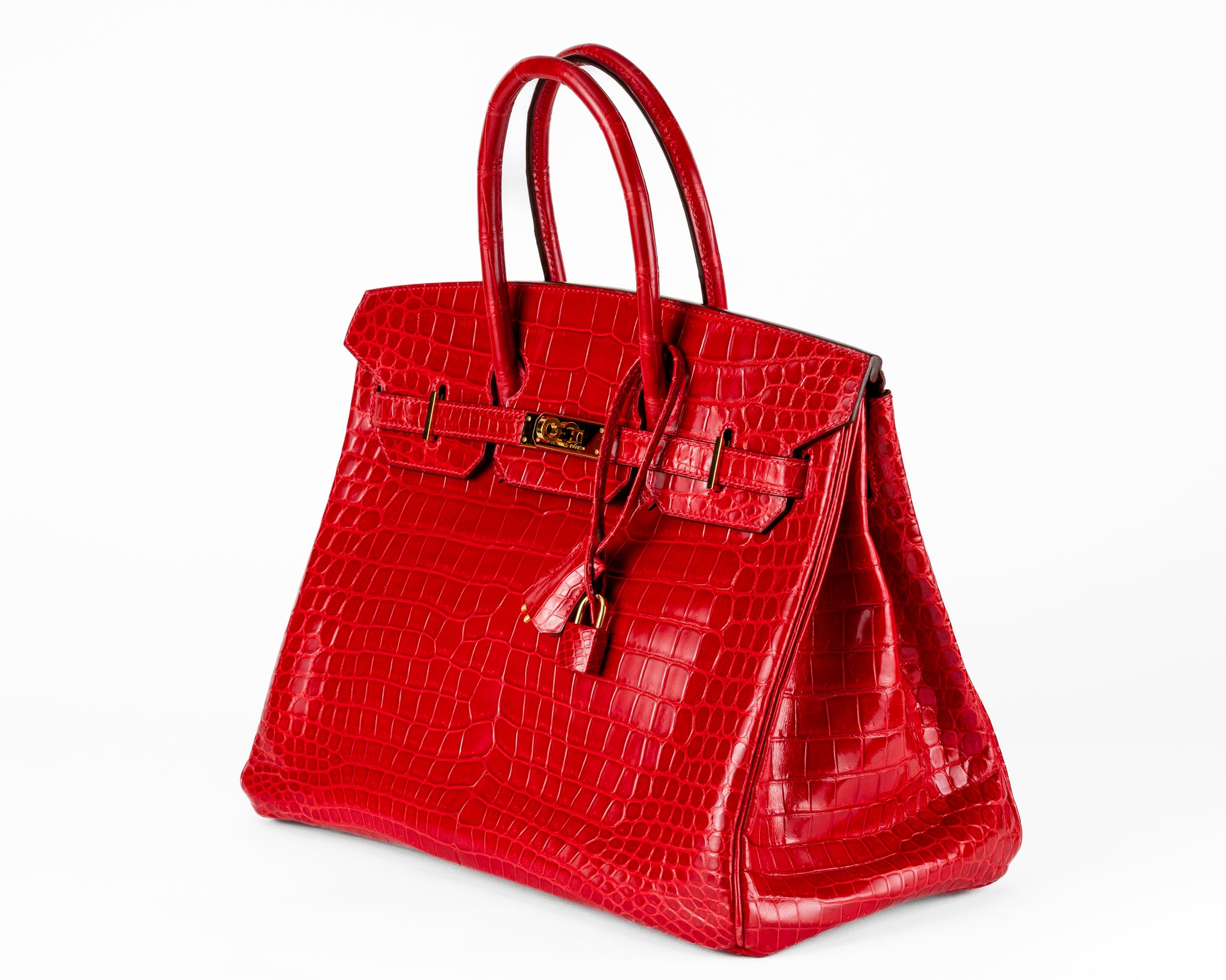 Hermes 35cm Braised Red Porosus Crocodile Birkin w/ Gold Hardware