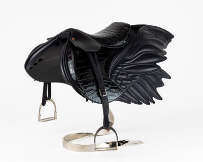 Look no further than this authentic Hermès Black Alligator and Leather Pegasus Saddle Sculpture, in exquisite condition