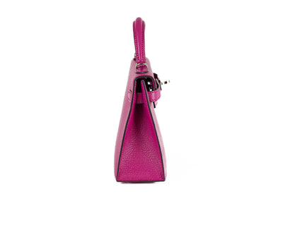 The Hermès 20cm Purple Rose Chevre Mini Kelly with Palladium Hardware