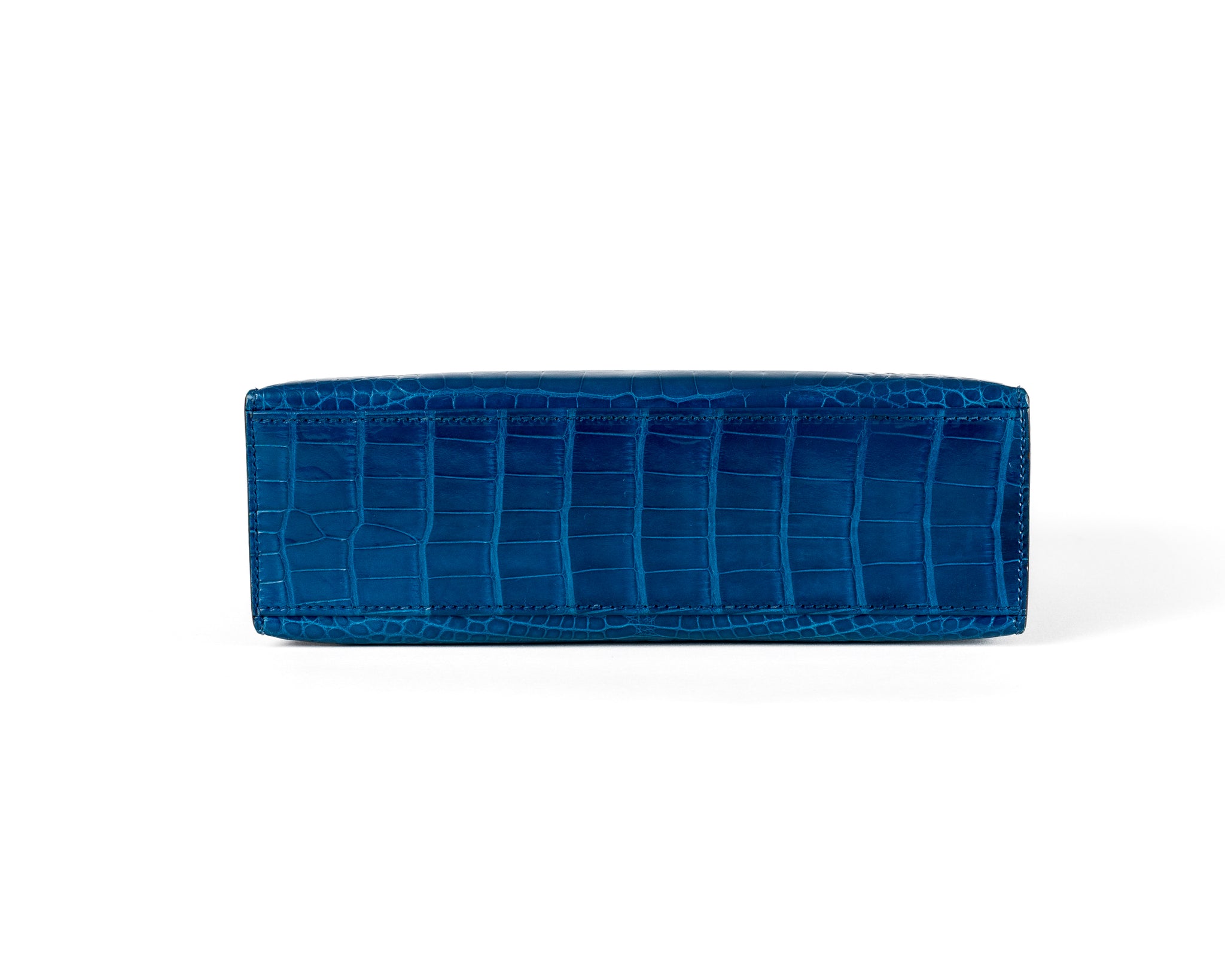 Hermes Blue Izmir Porosus Croc Kelly Pochette w/ Palladium Hardware