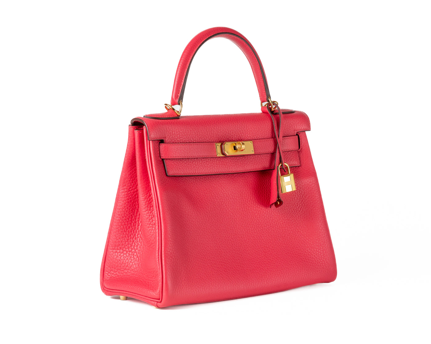 Indulge in luxury with this authentic Hermès 28 cm Rose Pink Clemence Kelly