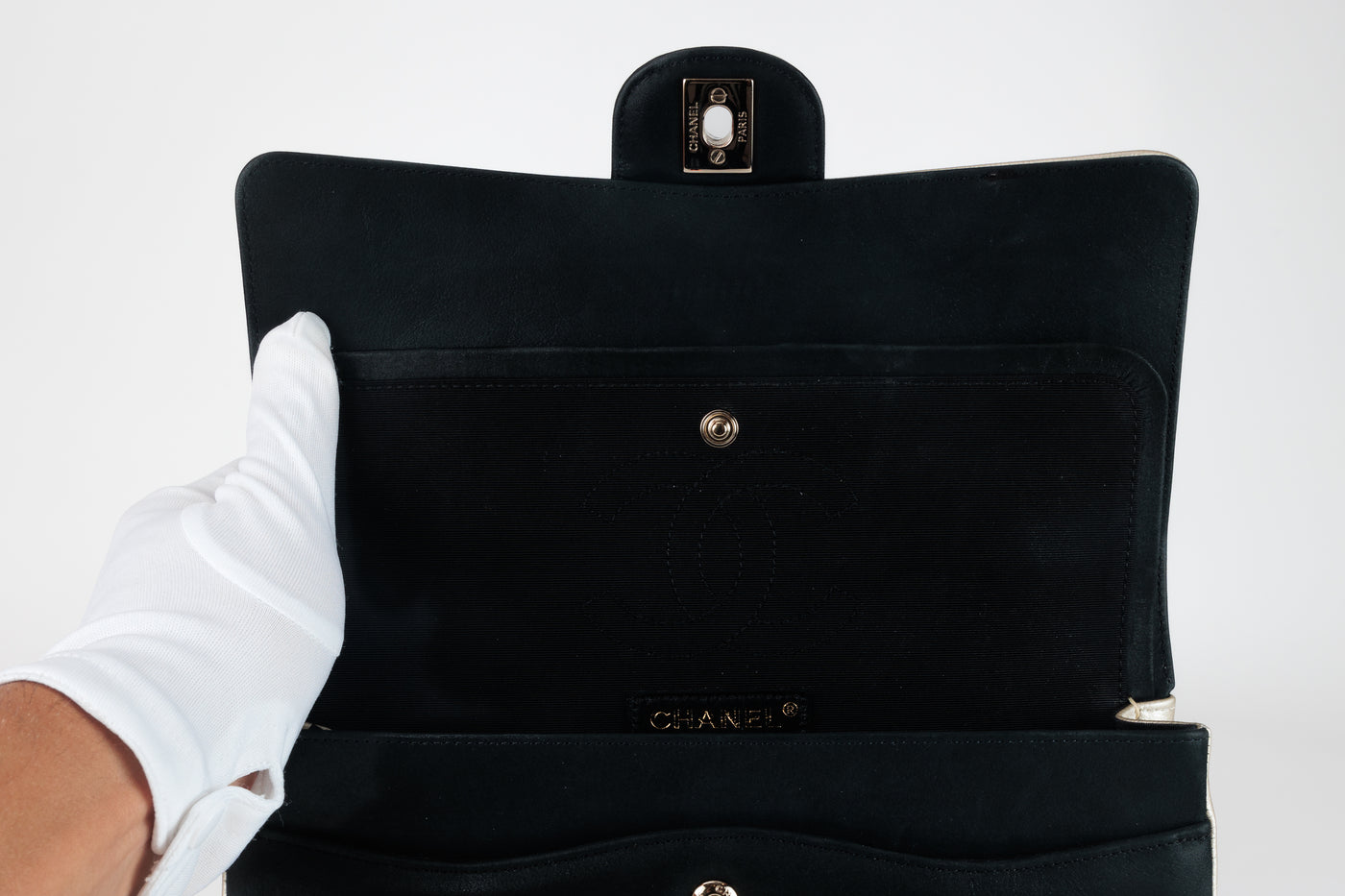Chanel Black and Gold Bi Color Caviar Medium Classic with Gold Hardware