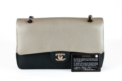 Chanel Black and Gold Bi Color Caviar Medium Classic with Gold Hardware