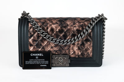 Chanel Black Metallic Copper Canvas Medium Boy Bag with Ruthenium Hardware
