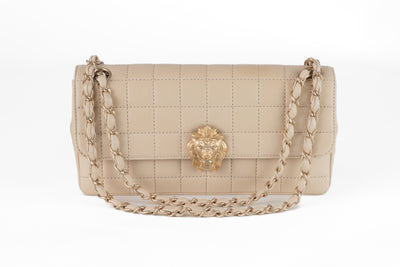 Chanel Beige Leather Gunmetal Chain Quilted Classic Flap Shoulder Bag