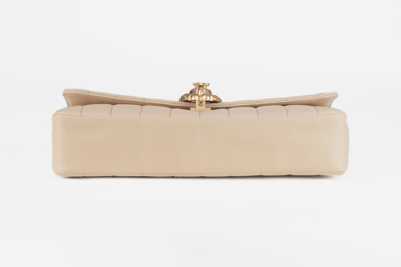 Chanel Ivory Chocolate Bar Flap Bag with Gold Lion Head Clasp