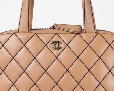 Chanel Neutrals Surpique Wild Stitch CC Bowler Bag