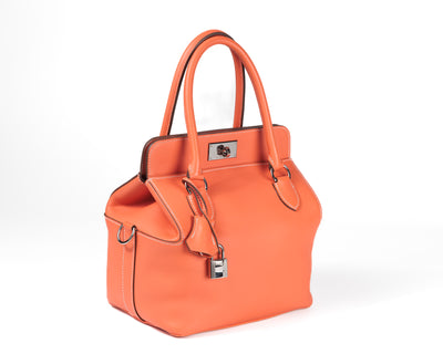 Hermès 20 cm Orange Mango Evercolor Toolbox Bag with Palladium Hardware