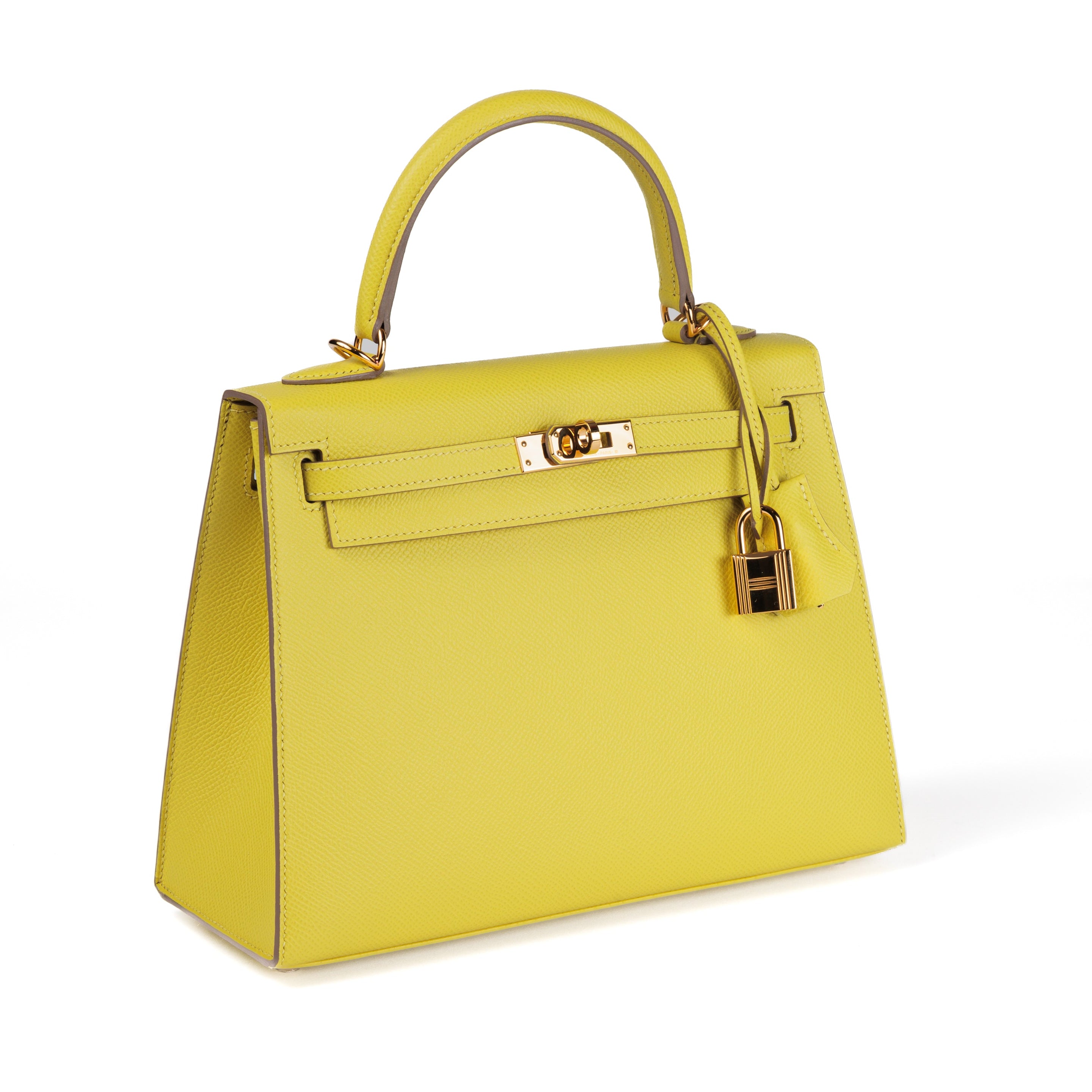Hermes 25cm Lime Yellow Epsom Sellier Kelly w/ Gold Hardware