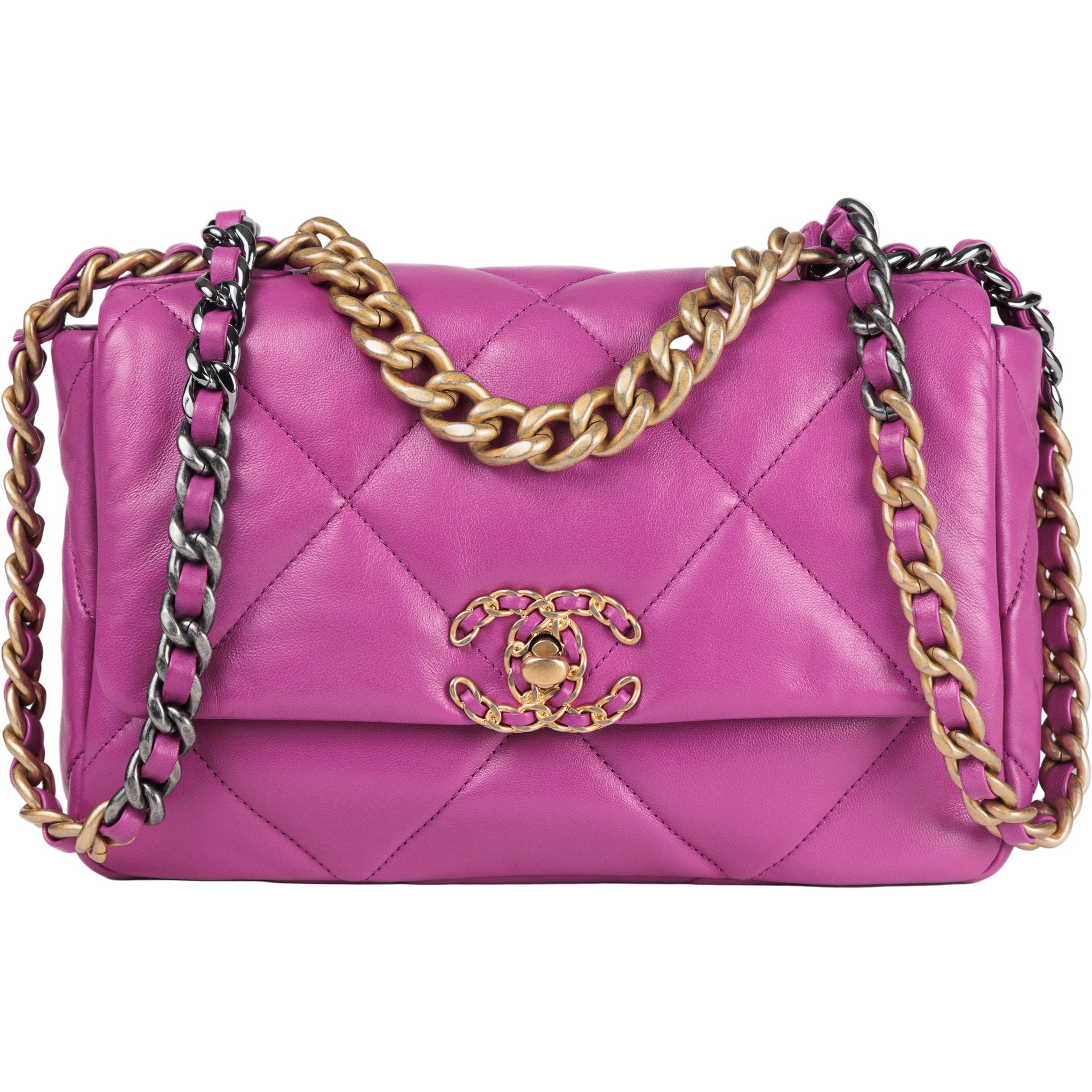 Chanel Small Purple Lambskin 19 Bag with Mixed Metal Hardware
