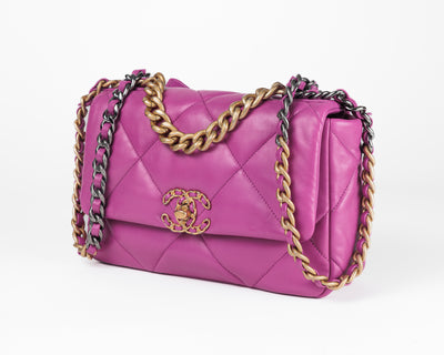Chanel Small Purple Lambskin 19 Bag with Mixed Metal Hardware