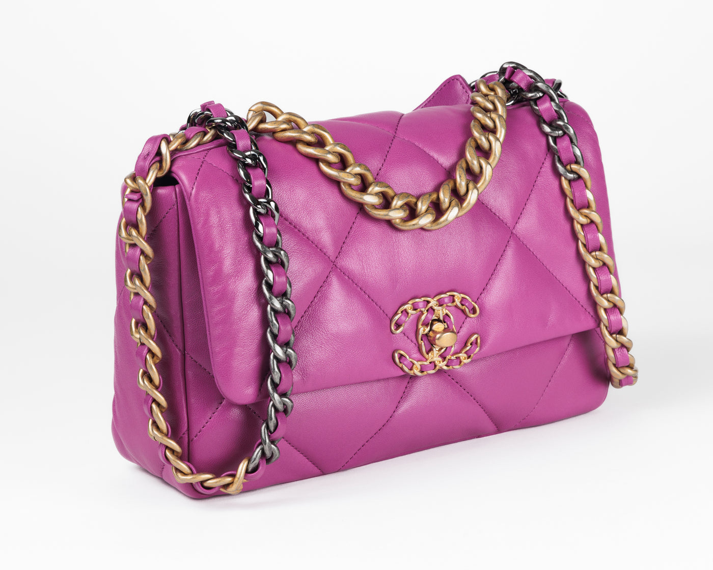 Chanel Small Purple Lambskin 19 Bag with Mixed Metal Hardware